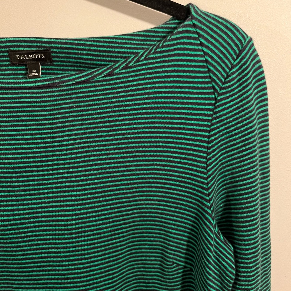 Talbots Green Striped 3/4 Sleeve Dress - Picture 4 of 6